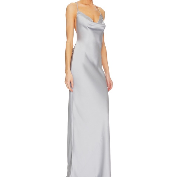 NORMA KAMALI cross back bias gown in silver - Picture 2 of 4